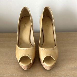 Platform Wedge Jimmy Choo Patent Leather Heels in Tan